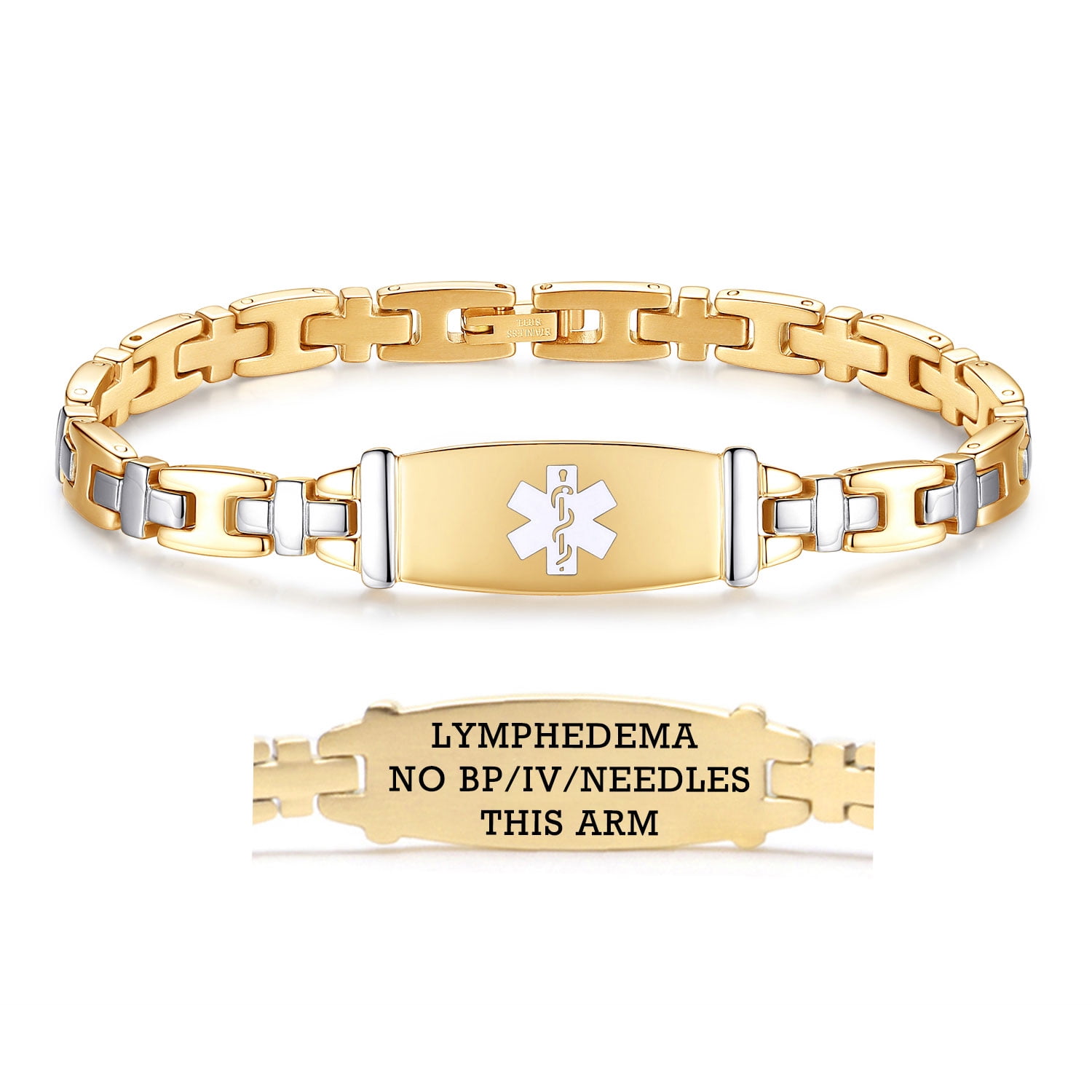 LinnaLove 7 1/2 in Gold Lady Medical Alert id BraceletsStainless steel