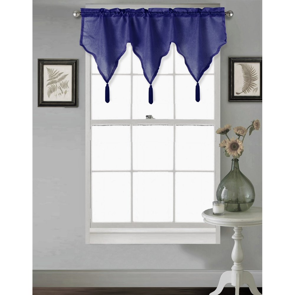 (CHF) NAVY BLUE 1pc Elegant Faux Silk Rod Pocket Swag Waterfall Ascot