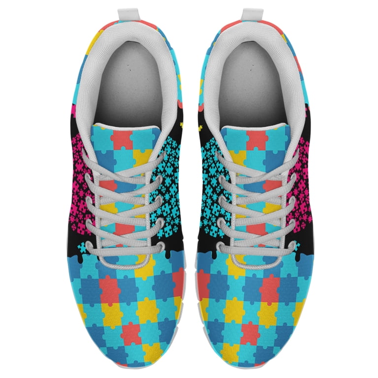 Men’s Puzzle-Print Mesh Sneakers in Multicolor Amazon.com | Womens Mens Autism Shoes Lightweight Breathable  main image 2