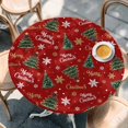 thumbnail image 2 of Red Christmas Round Tablecloth, Fitted Table Cover with Elastic for 36"-44" Round Tables, Xmas Tree Snowflake Stars Farmhouse Table Cloth Outdoor Indoor Dinning Party Waterproof Tablecloths, 2 of 7