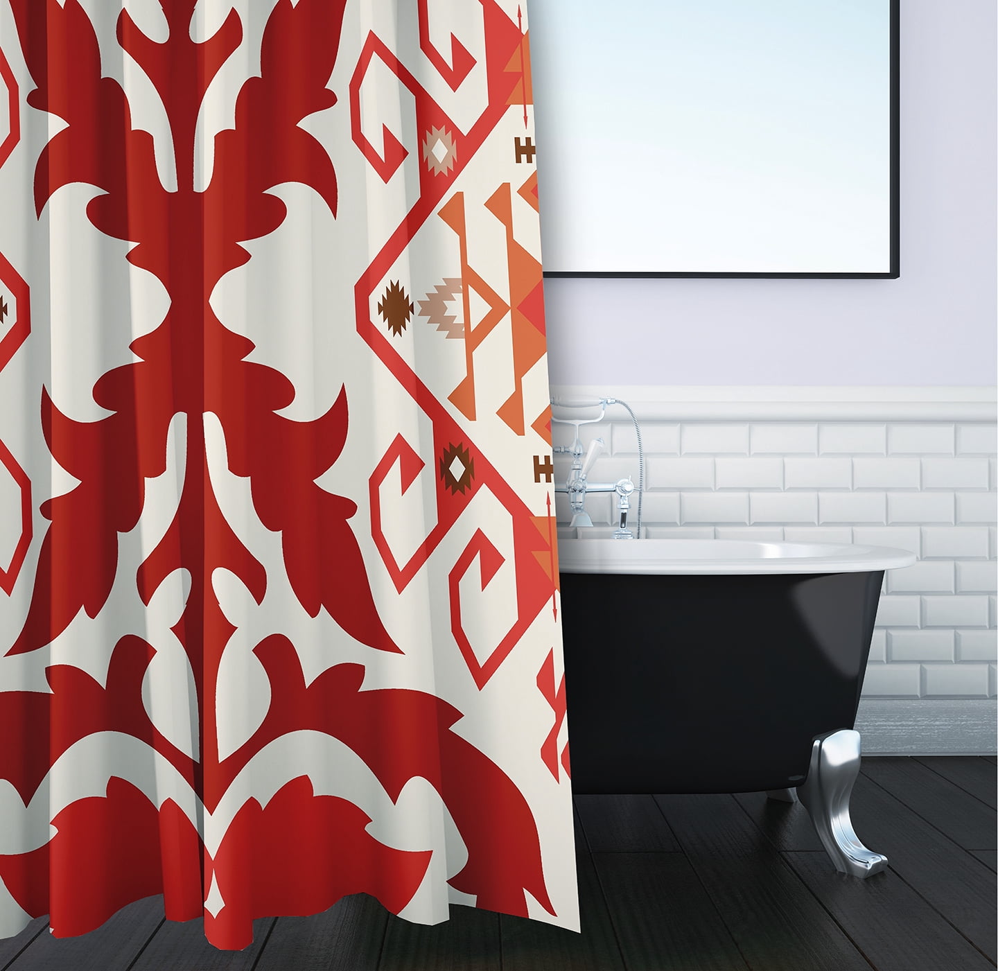 Simply Daisy Bombay 6 Polyester Shower Curtain, Orange