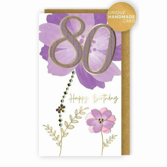Handmade "Champagne" Greeting Card 80th Birthday Large Lilac Flower