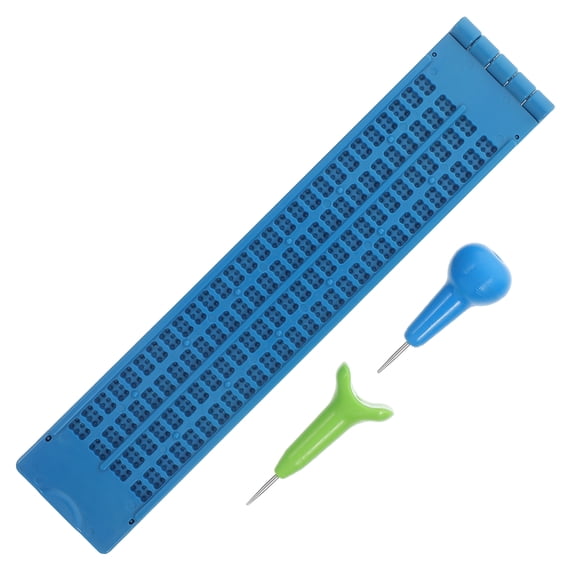 Trousse d'Ardoise et de Stylet Braille Écriture Braille Ardoise Fabricant d'Étiquettes Braille Plastique Braille Planche à Doigts Apprentissage Braille Bleu