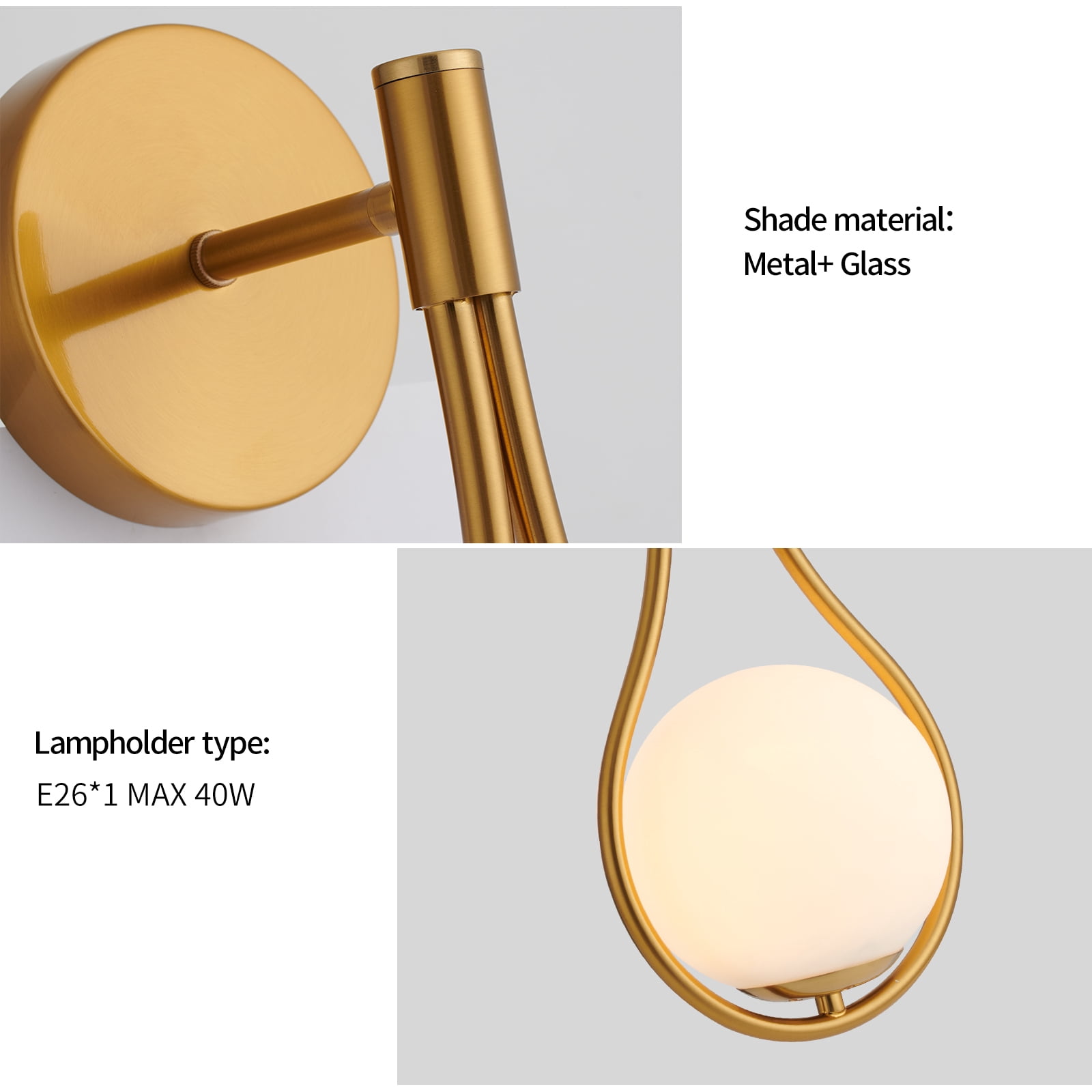 ECD Lighting Luxury Gold Vanity Lights Modern Wall Sconce Light Fixture - White Glass Shade Wall Lamp for Home Decor, Room Decor, Hallway, Bathroom