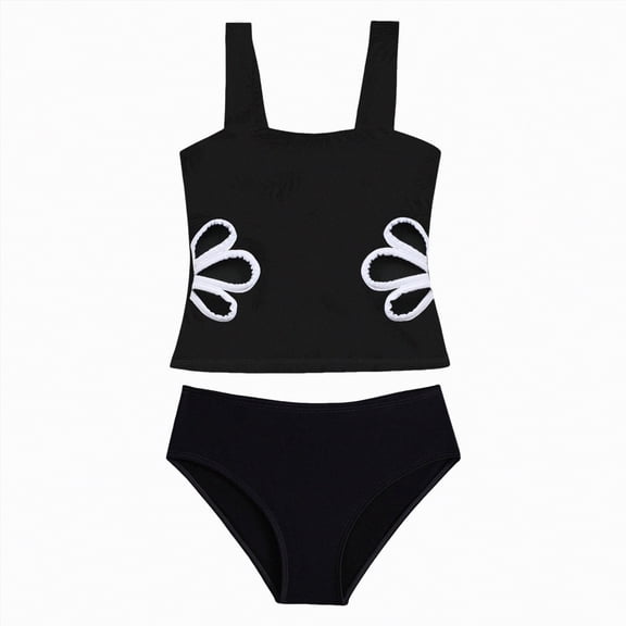 NIEWTR Girls' Adjustable Strap Bikini Set Summer Cute Quick Dry 2 Piece Swimsuits For Toddler(Black,9-10 Years)