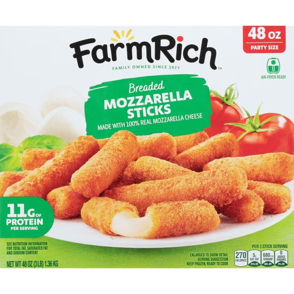 Farm Rich Breaded Mozzarella Cheese Sticks, 48 oz (Frozen Snacks and Appetizers)