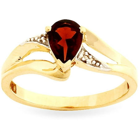 Simply Gold Gemstone 7x5mm Pear-Shaped Garnet and Diamond Accent 10kt Yellow Gold Ring, Size 7