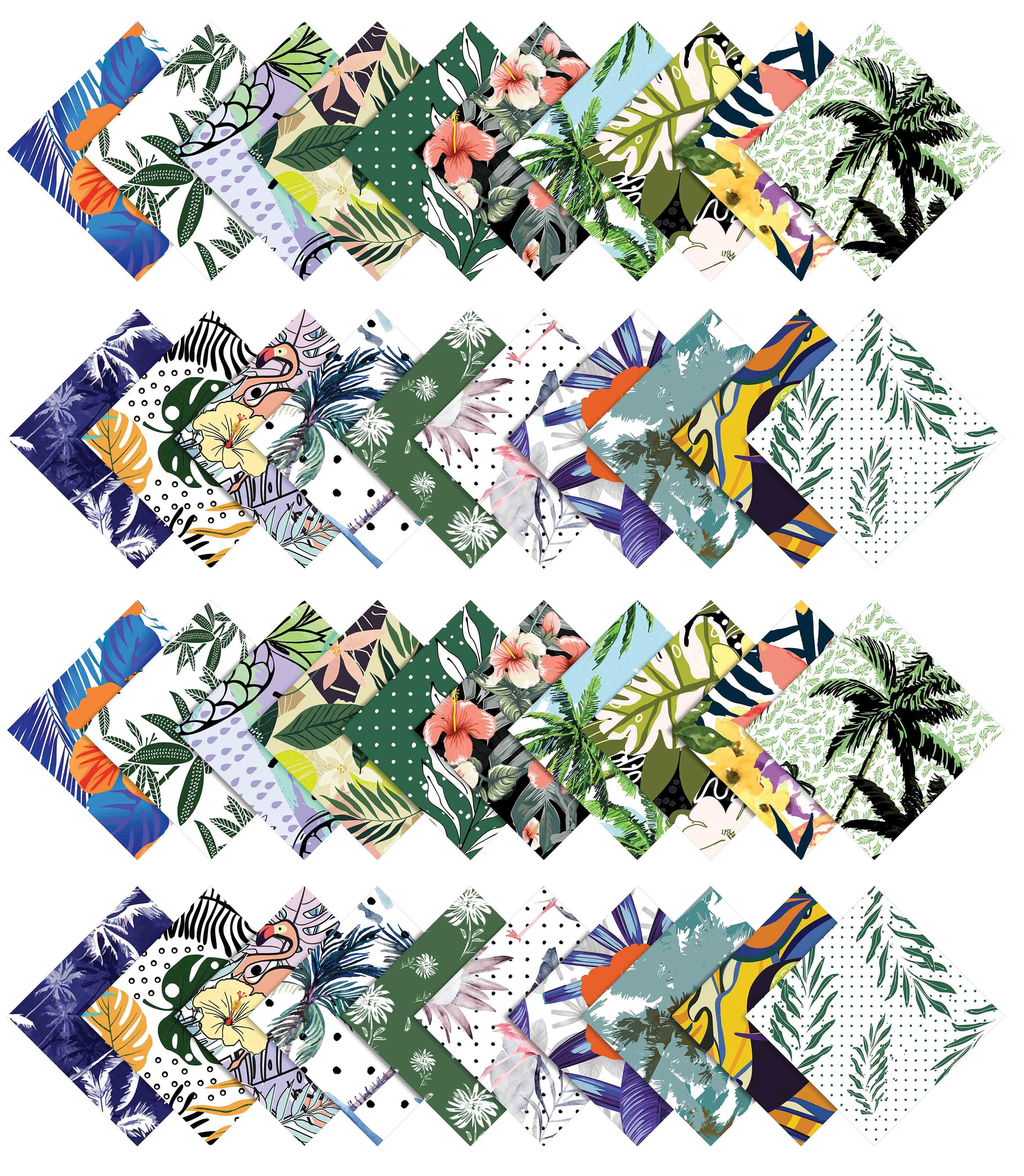 Soimoi Precut 10-inch Tropical Prints Cotton Fabric Bundle Quilting Squares Charm Pack DIY Patchwork Sewing Craft- Multicolor-JK