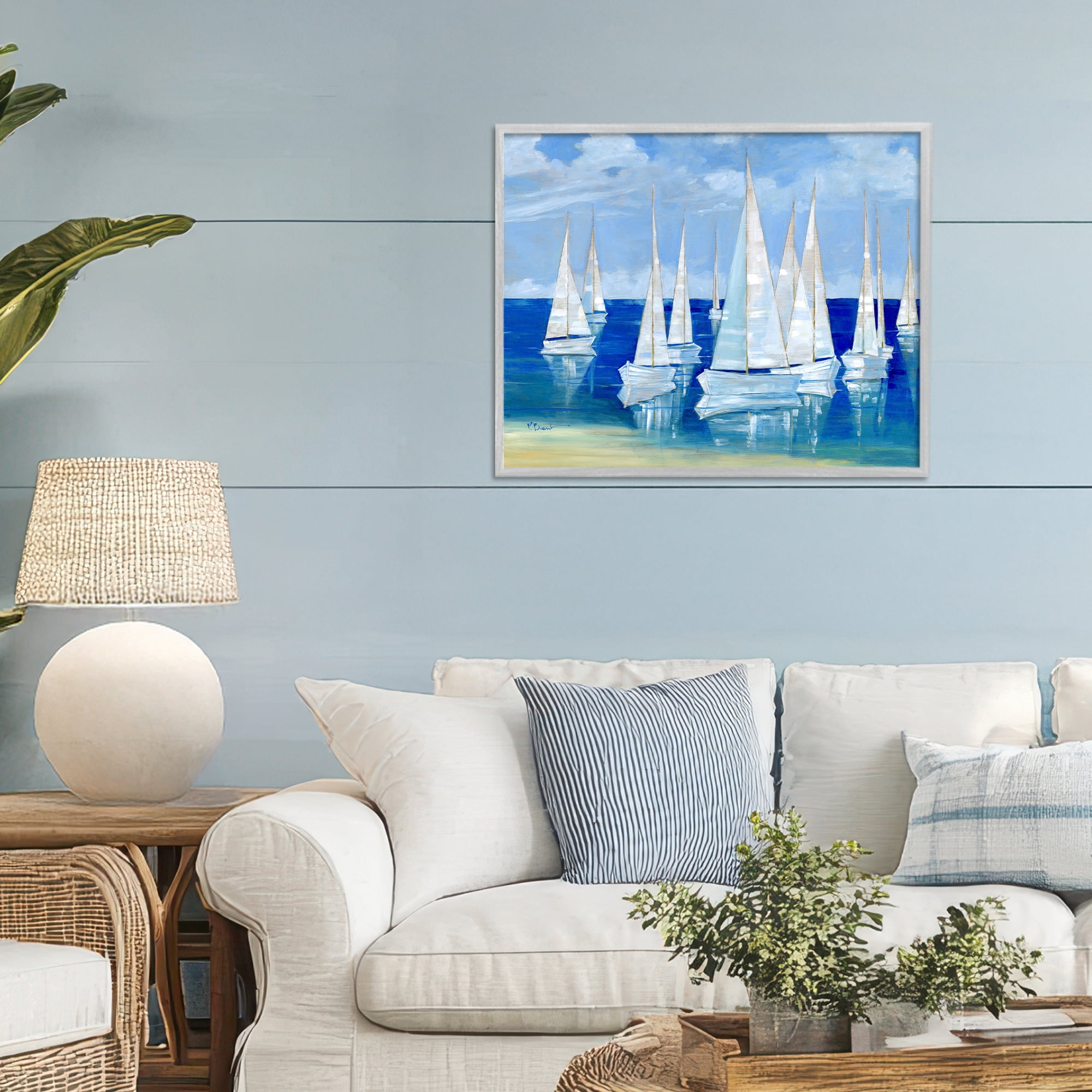 Stupell Industries Blanco Beach Sailboats Gray Framed Giclee Art, design by Paul Brent