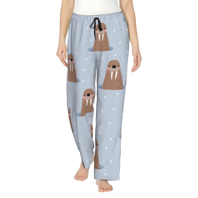 Balery Playful Walrus Wonders Pantalones de pijama para mujer, pijamas ultraligeros, pantalones de estar por casa-Large
