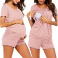 thumbnail image 3 of Ekouaer Women's Maternity Nursing Pajamas Set Breastfeeding Sleepwear Double Layer Short Sleeve Top & Shorts Pregnancy PJS, 3 of 5