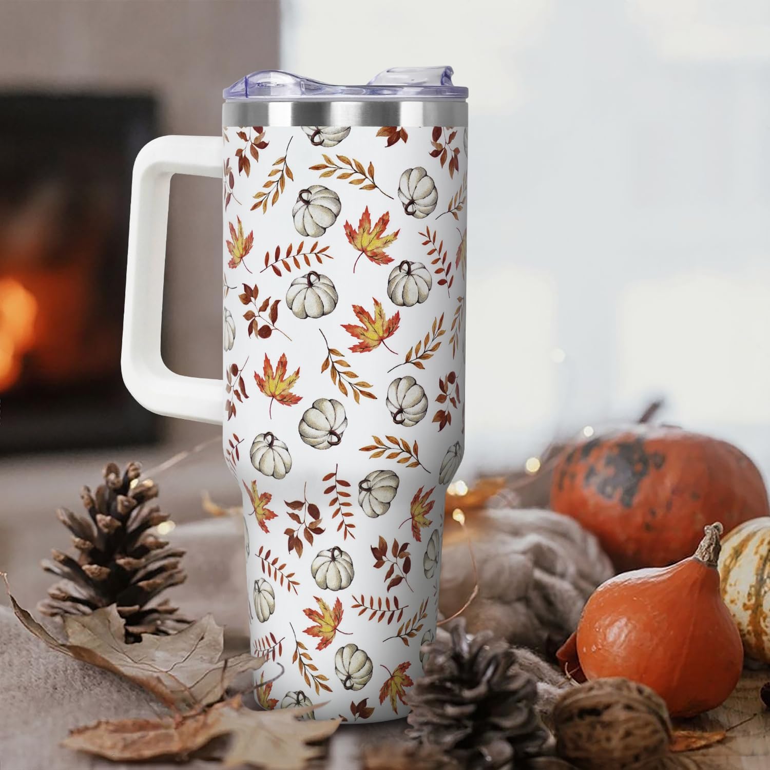 Christmas Tumbler with Handle and Straw Lid 40 oz,Cute Christmas Gifts for Women Xmas Lights Snowflakes Vacuum Insulated Leak Proof Tumbler,Winter Holiday Accessories Stainless Steel Coffee Cup Mug