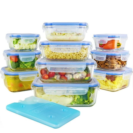- Glass Food Storage Containers Set with Airtight Locking Lids & Free Ice Pack, Zestkit Portion Control Glass Meal Prep Lunch Containers , BPA Free Oven Freezer Dishwasher Microwave Safe (20 Pieces)