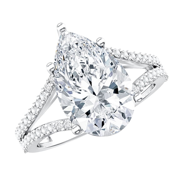 Rosec Jewels 4 Ct IGI Certified E-VS1 Lab Grown Diamond Pear Shaped Engagement Ring with Split Shank, 925 Sterling Silver, US 4.00