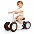 thumbnail image 4 of JoyStone Toddler Balance Bike with Light-Up Wheels, No Pedal Baby Balance Bike with 4 Silent Wheels, Adjustable Seat, First Ride-On Toy for 1 Year Old Boys Girls, White & Brown, 4 of 11