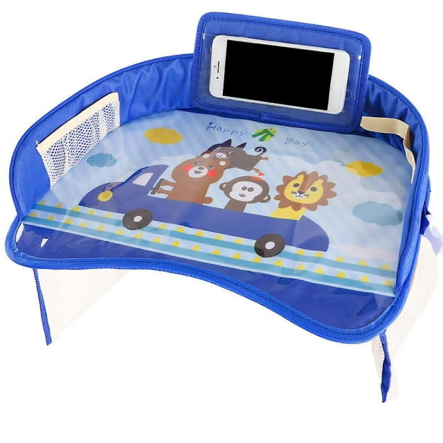 Kids Travel Tray Seat Lap Activity Half Surrounded Organizer with Transparent Bag Side Pocket for Strollers Car Child Seat Happy Travel