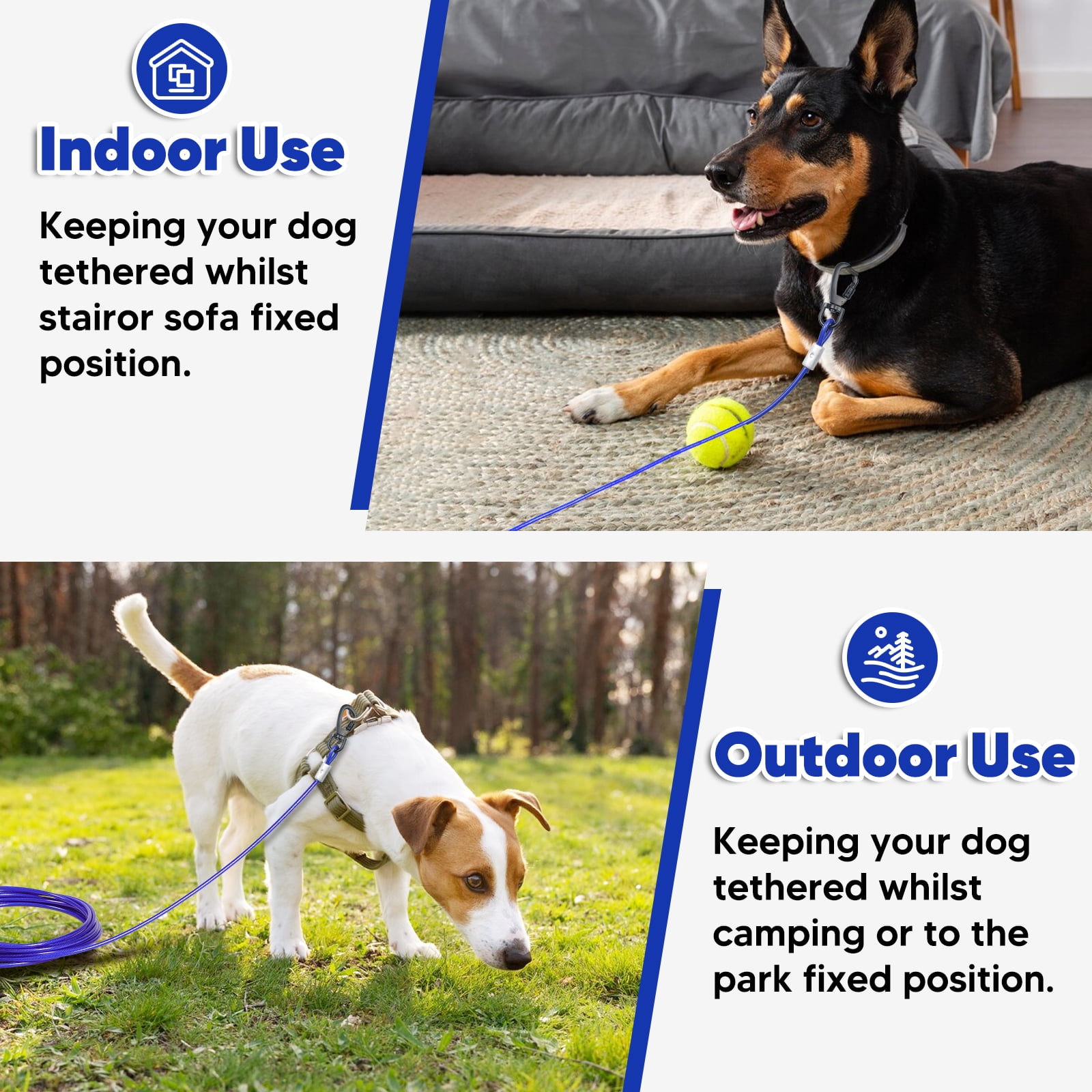 Furggis Heavy-Duty Dog Tie-Out Cable – 20FT Chew-Proof & Tangle-Free for  Large Dogs Up to 250lbs, Outdoor Safety Leash (Blue)