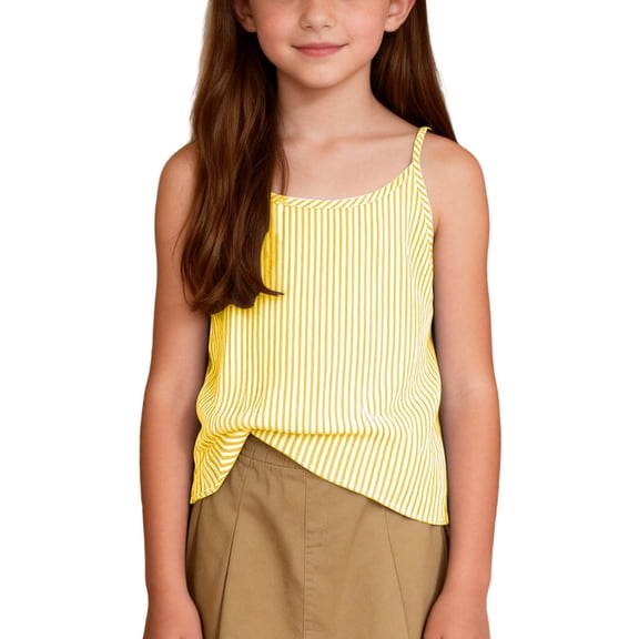 PiGOGI Girls Stripe Print Camisole Tank Top Loose Breathable Sleeveless Comfy Casual Summer Top Yellow 13-14Years