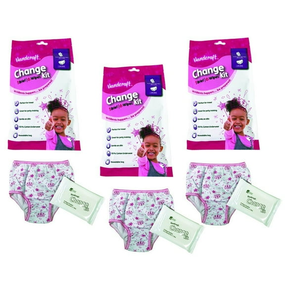 Handcraft Kids' Toddler 3-Pack Emergency Kit with Underwear Wipes for Boy or Girl, Change T, 2T/3T