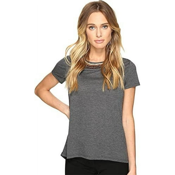 Romeo and Juliet Couture HEATHER CHARCOAL Women's Beaded Neck Top, US Medium