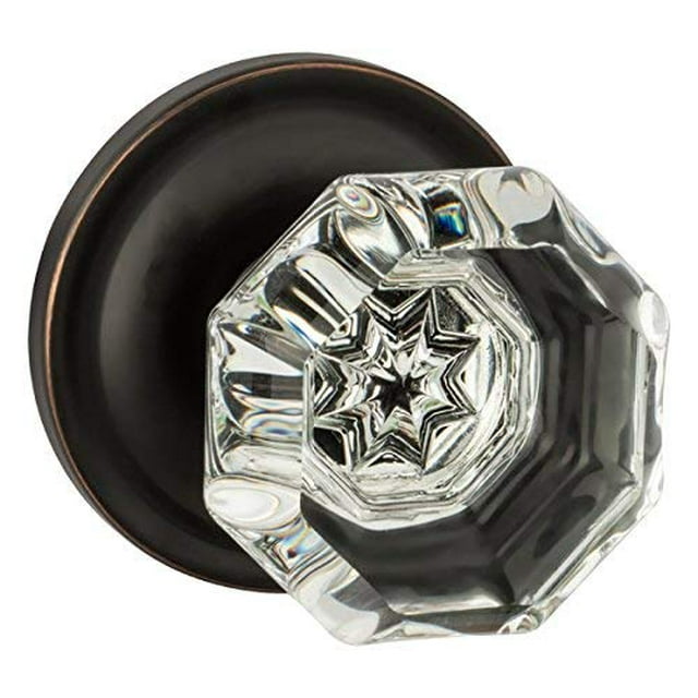 Dynasty Hardware Classic Rosette,Crystal Style Door Knob, Passage Function, Hall / Closet, Oil Rubbed Bronze