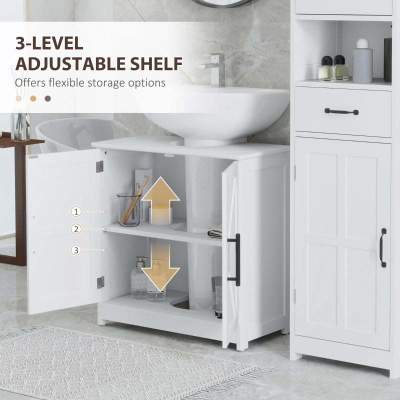 Alvantor Farmhouse Pedestal Sink Storage Cabinet with Barn Doors & Adjustable Shelf 23.6"x11.8"x23.6" White