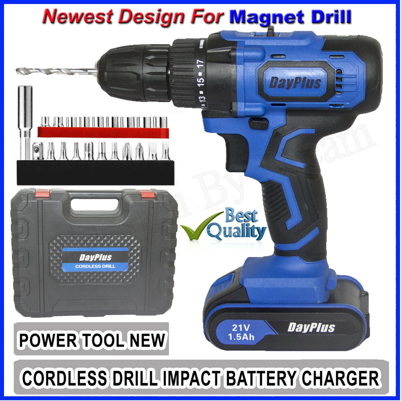 Cordless Drill/Driver Kit, 29pcs Set Lithium-Ion Battery - 21V Max 18+1 Torque Adjustment, 3/8\