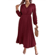 thumbnail image 2 of Vestido Informal de Otoño para Mujer, de Larga, con Escote en V y Pliegues, Corte A. Vino Tinto S, 2 of 7