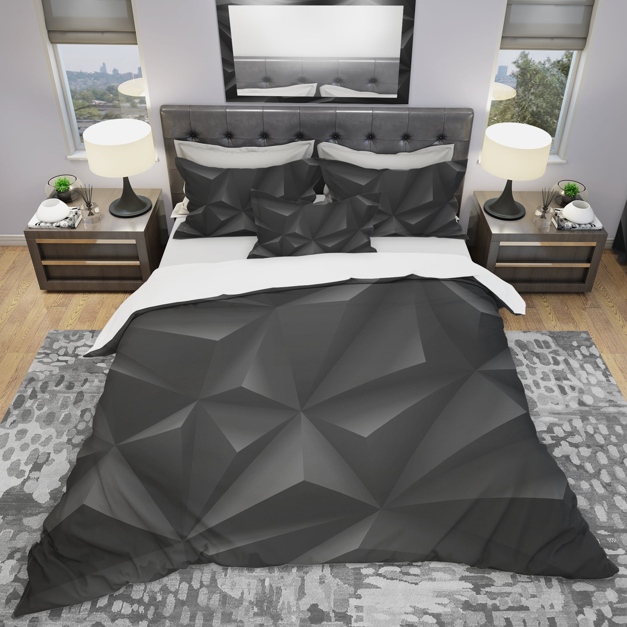 Designart 'Deep Black Geometric Crumpled' Modern Duvet Cover Set