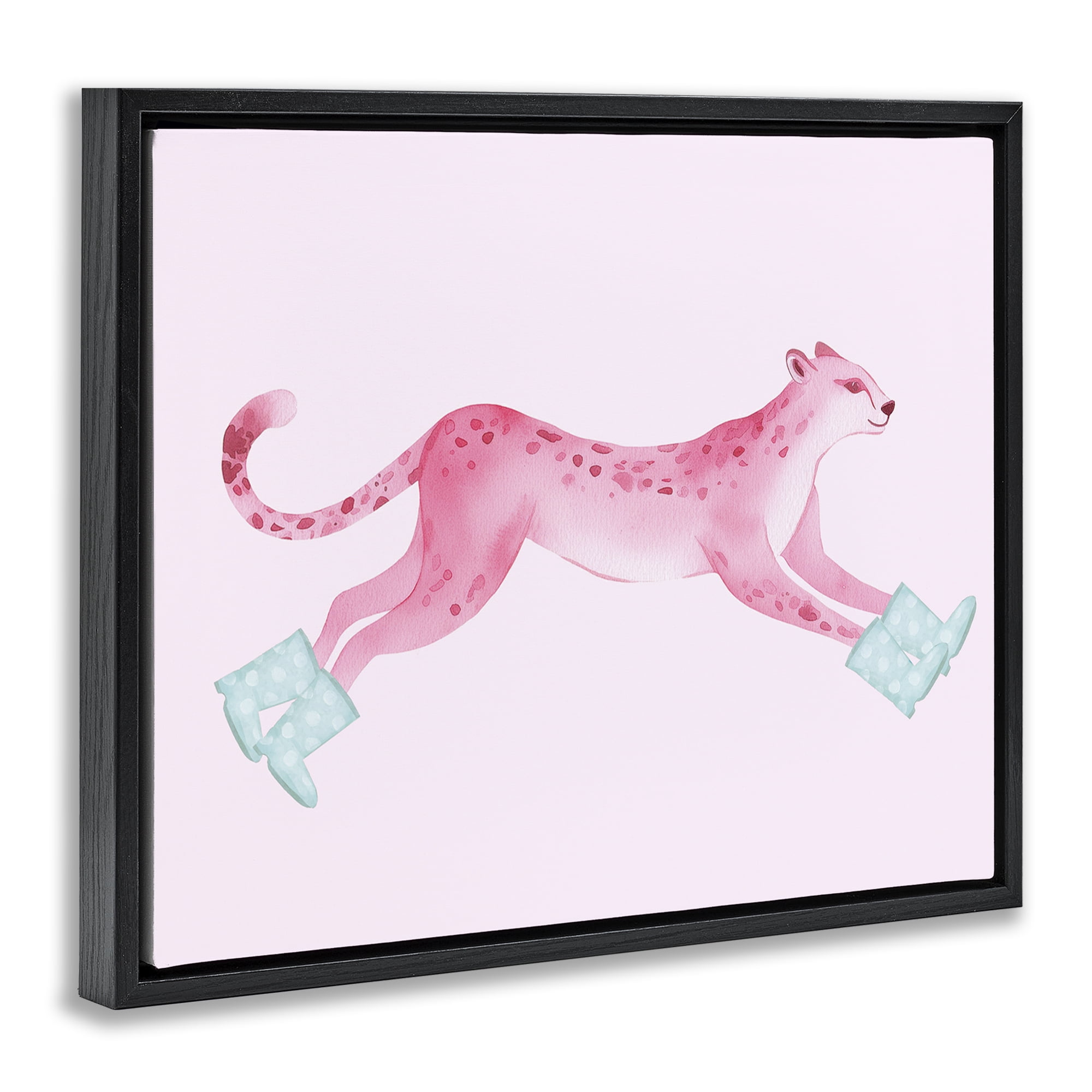 Stupell Industries Running Leopard in Boots Animals Painting Black Floater Framed Canvas Art Print Wall Art, 31 x 25