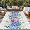 thumbnail image 2 of Blue Pink Hydrangea Outdoor Rug for Patio/Deck/Porch, Non-Slip Large Area Rug 5 x 7 Ft, Eucalyptus Leaves Grey Plaid Indoor Outdoor Rugs Washable Area Rugs, Reversible Camping Rug Carpet Runner, 2 of 8
