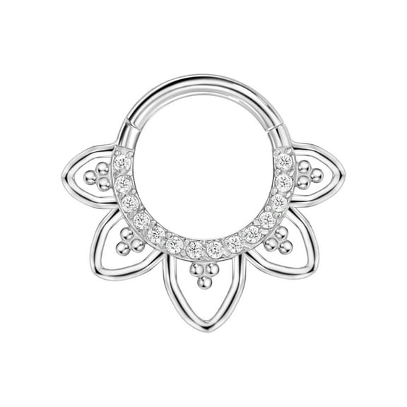 FANSING Lotus Septum Jewelry 16g Septum Ring Surgical Steel Piercing Rings 16 Gauge 8mm Daith Hoop Earring with Clear Cubic Zirconias and tri-ball