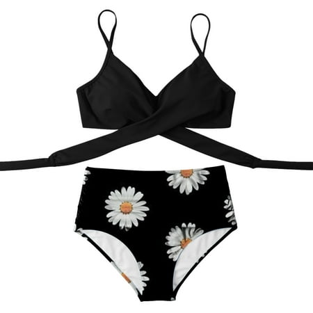 

High Print Bandage Bikini Beachwear Women 2pack Push Swimwear Color Up Swimsuit Split Piece Waisted Two Swimsuit Swimwears Tankinis Set American Sports Bra Women Short Suit Set for Women Underwire