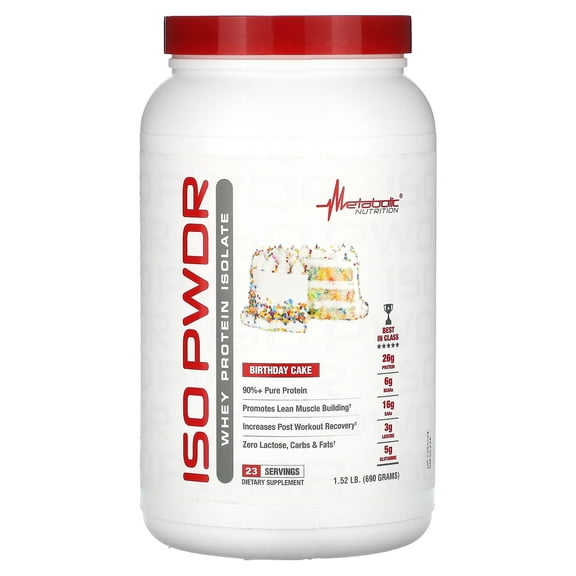 Metabolic Nutrition ISOpwdr, Whey Protein Isolate, Birthday Cake, 1.52 lbs (690 g)