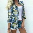 thumbnail image 2 of EINCcm Womens Casual Plaid Shirt Cuffed Long Sleeve Boyfriend Button Down Shirts Tops with Pockets, 2 of 8