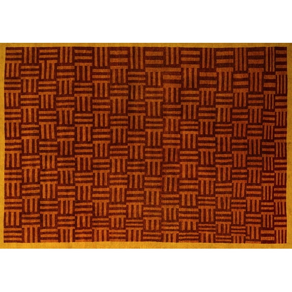 Ahgly Company Machine Washable Indoor Rectangle Abstract Yellow Modern Area Rugs, 4' x 6'