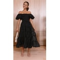 thumbnail image 6 of Women'S Puffy Short Sleeve Square Neck Smocked Tiered A Line Maxi Long Dresses Black S, 6 of 8