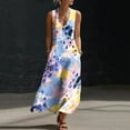 thumbnail image 2 of Wxolcjlv Women's Watercolor Print Maxi Dress Sleeveless Button Accent Pocket Beach Sundress, 2 of 7