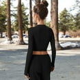 thumbnail image 3 of Women's Long Sleeve Mock Neck Cropped Activewear Top - Large, Black, 3 of 5