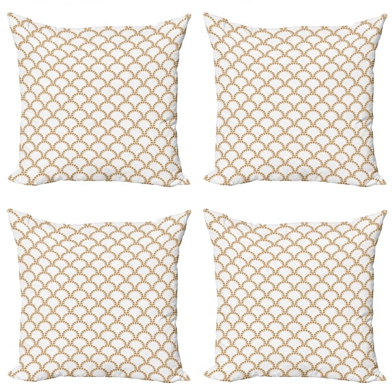 Ambesonne Abstract Throw Pillow Cover 4 Pack, Japanese Style Circular, 20", Camel and White