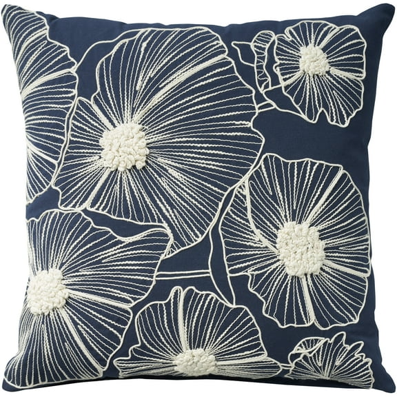 Nourison Life Styles Embroidered Flowers Navy 20" x 20" Throw Pillow Cover