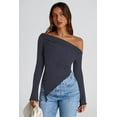 thumbnail image 4 of PRETTYGARDEN Women's Spring Long Sleeve Y2K Crop Top Trendy Off Shoulder Asymmetrical Fitted Knit Tee Shirts Going Out Tops, 4 of 8