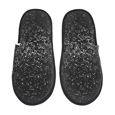 Balery Black And White Dotted Slient Indoor Furry Fleece Comfort House Shoes Soft Non-Slip Home Shoes Cotton slippers House Slippers-- Large