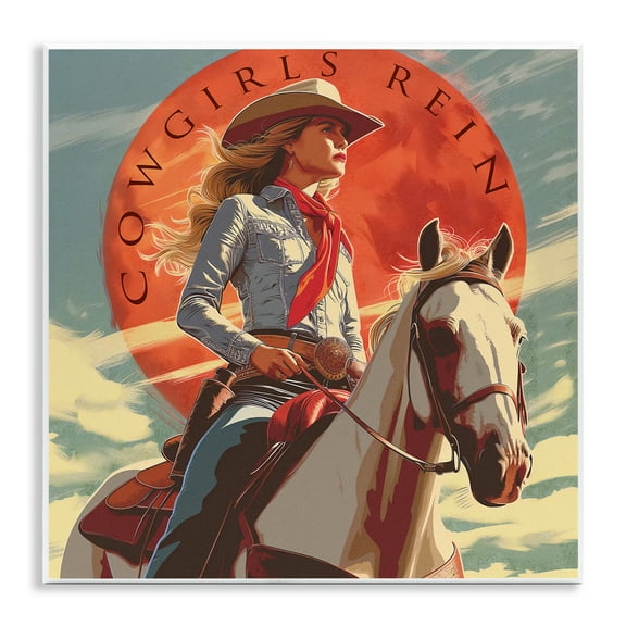 Stupell Industries Cowgirls Rein Portrait People Painting Unframed Art Print Wall Art, 12 x 12