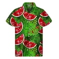 thumbnail image 3 of Camisas hawaianas con estampado 3D de sandía tropical para mí, camisas de verano de manga corta con botones, ropa para hombre, blusa con solapa, 3 of 5
