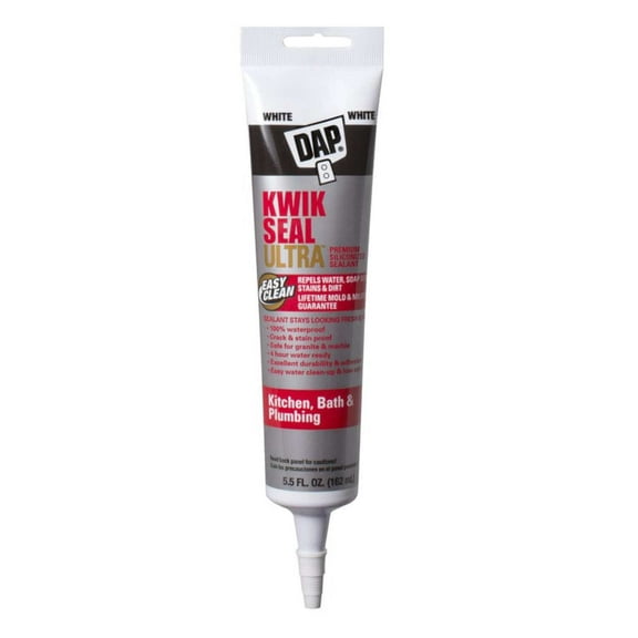 DAP Kwik Seal Ultra Premium Silicone Kitchen and Bath Caulk Sealant, 5.5 oz White