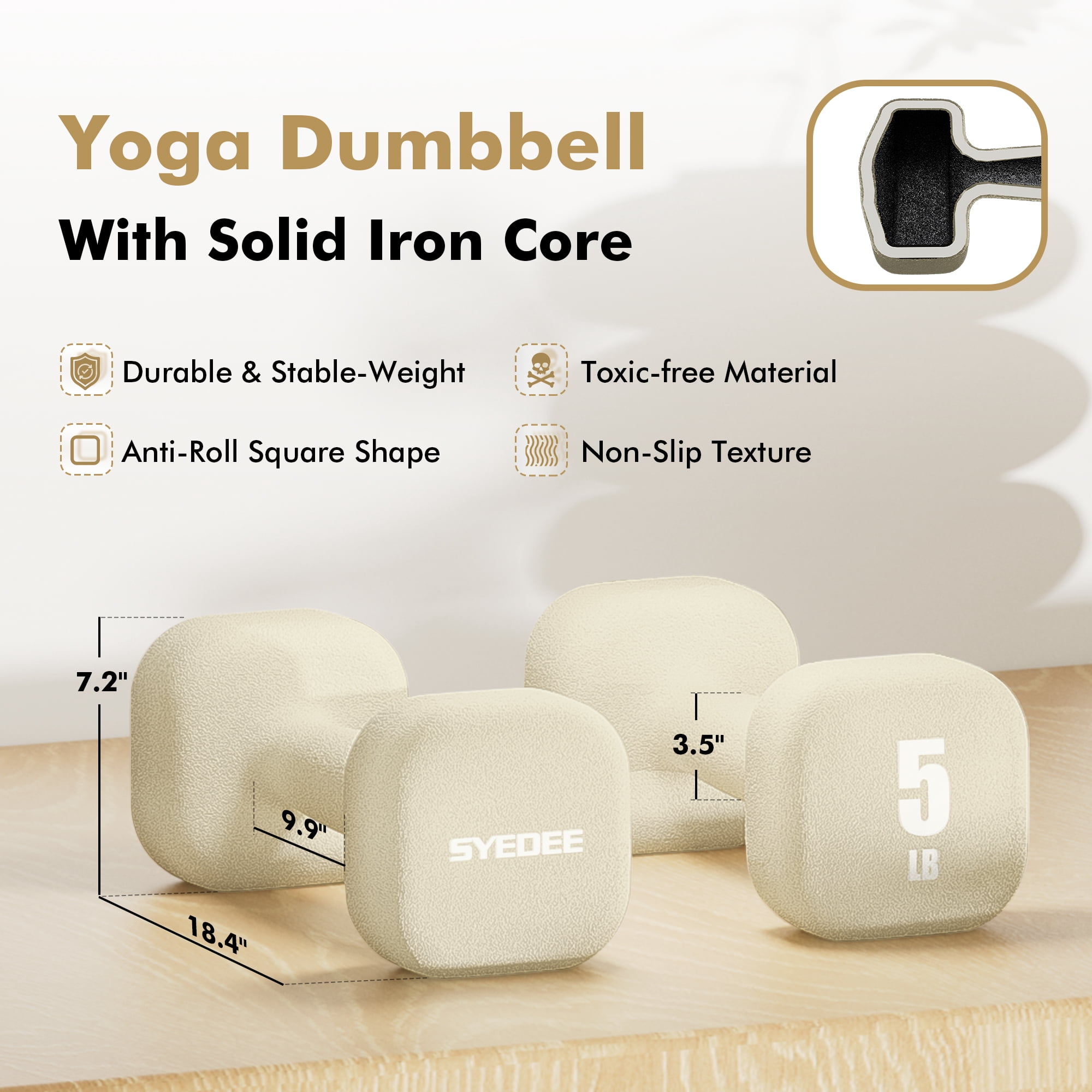 Syedee Neoprene Dumbbell 36LBS Yoga Dumbbells, SafeGrip, Anti-Slip, Anti-Roll, Thick Handles, Free Weights, Square Dumbbells for Secure Workouts Exercise at Home, Weightlifting, and Personal Training