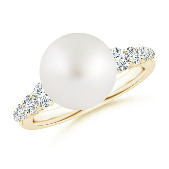ANGARA South Sea Cultured Pearl Ring with Graduated Diamonds in 14K Yellow Gold for Women | June Birthstone, Birthday, Anniversary, Jewelry Gift for Women | Pearl Ring