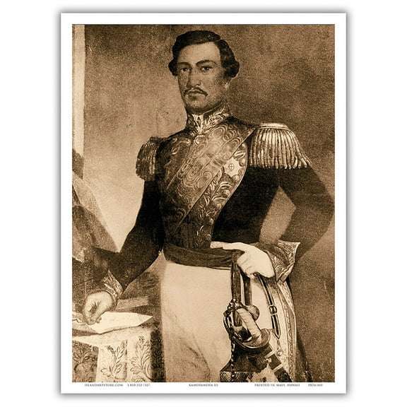 Kamehameha III - Portrait of the Hawaiian King (1813-1854) - Vintage Engraved Illustration - Master Art Print (Unframed) 9in x 12in