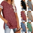 thumbnail image 2 of Haute Edition Women's Side Slit Varsity Stripe T-Shirt, 2 of 2